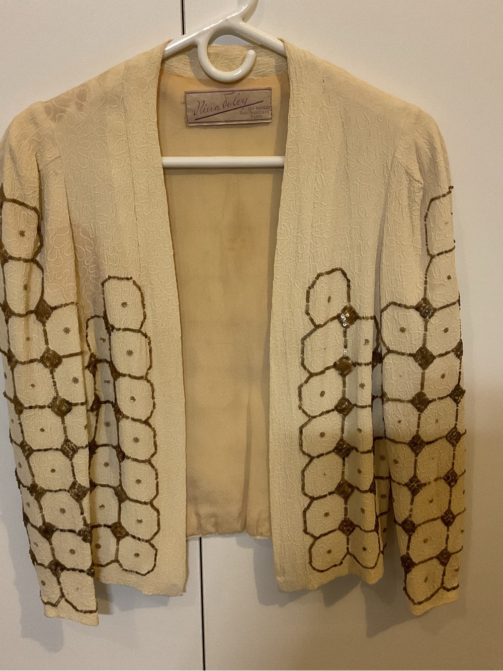 Vintage Cream Beaded Blazer by Nina Foley of Paris, over 100yrs old, collectible